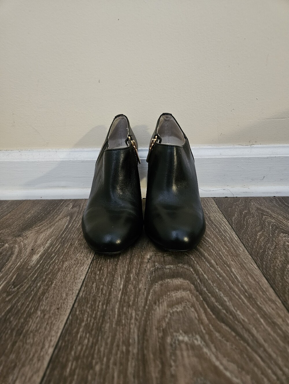 Michael Kors Black Leather Zip Ankle Heels, Size 6.5